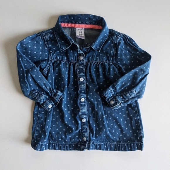 Carter's Baby Girl White Polka-Dot Denim Dress 18M - Picture 3 of 4